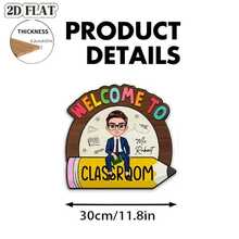 1pc Classroom Welcome Sign - Wooden Hanging Decor With Teacher And Pencil Design, Personalized Classroom Theme, Suitable For School, Office Or Home Decor, Teacher's Classroom Decoration, School Decoration, Education Theme, Handmade Appearance - 1PC - View 2