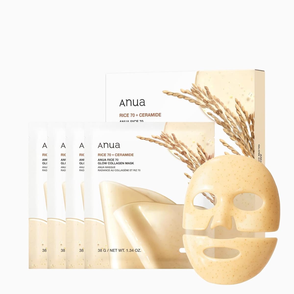 Anua - Rice 70 + Ceramide Gloz Collagen Mask Sheet 4pcs - Rice 70 Glow Masks - 煥彩保養 - 查看 1