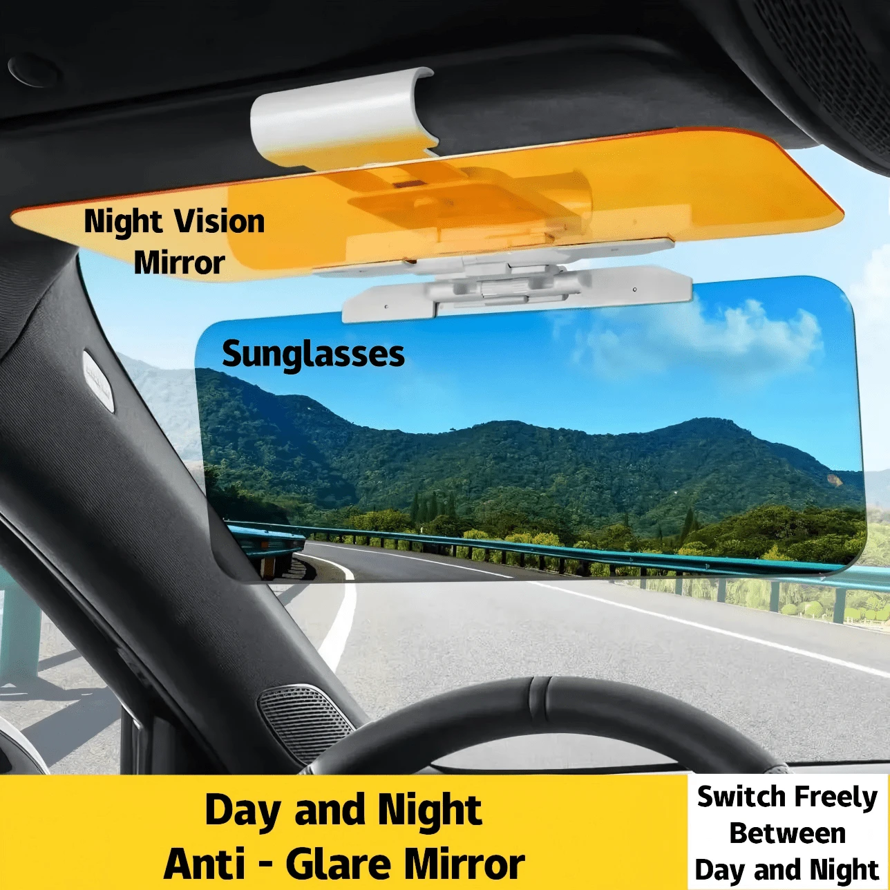 2-In-1 Day & Night Universal Car Sun Visor, Anti-Glare, UV Protection, Dual-Use, Reduces Glare & Brightness, ABS Material, Universal Fit, Suitable For Most Car Models - A - View 1