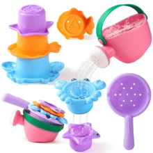 6pcs Easy Clean Infant & Toddler Bath & Beach Toy Set, Watering Can, Strainer Scoop, Stacking Cups With Cute Shape,Macaron Colored Plastic, Bath Water Play Set - Multicolor - View 7
