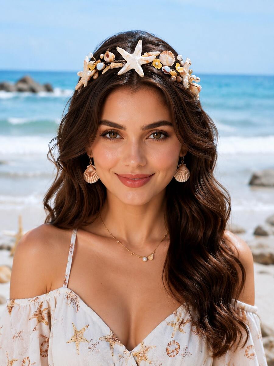 Artificial Starfish Shell Handmade Headband, Ocean Style Vacation Beach Hair Accessory, Seaside Wedding Bohemian Beach Vacation Hair Ornament - Multicolor - View 1