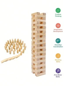 疊疊樂 Jenga 疊疊塔平衡遊戲，多米諾木塊經典木製倒塔積木，適合派對聚會的多人對戰遊戲，刺激的遊戲之夜 - 彩色 - 查看 1