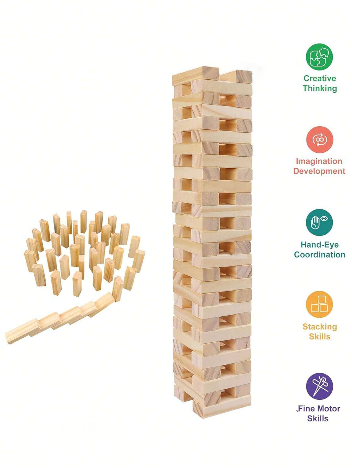 疊疊樂 Jenga 疊疊塔平衡遊戲,多米諾木塊經典木製倒塔積木,適合派對聚會的多人對戰遊戲,刺激的遊戲之夜 - 彩色 - 查看 1