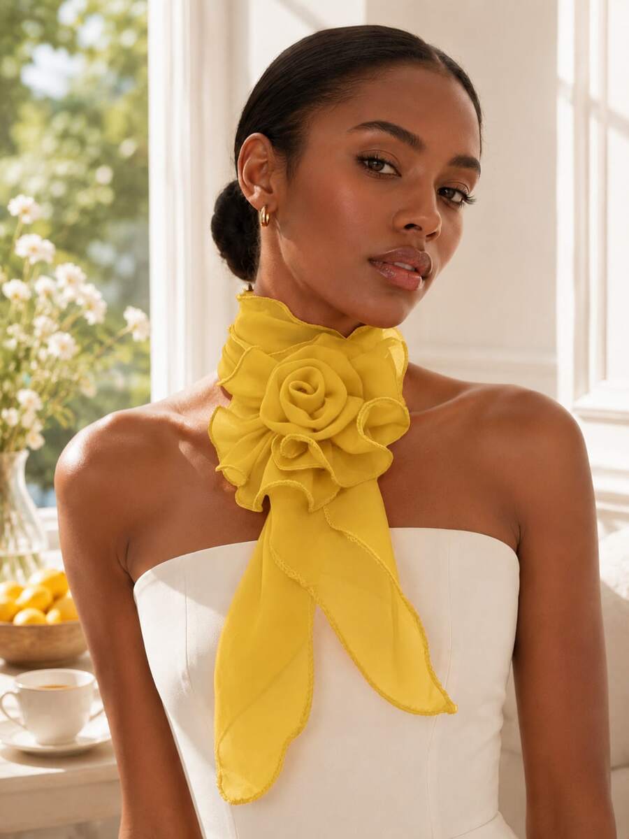 YPGVUO Solid Floral Chiffon Collar Scarf, Lightweight Sheer Bow Accessory For Daily Styling And Special Occasions, Chic Holiday Present For Ladies - Multicolor - View 1