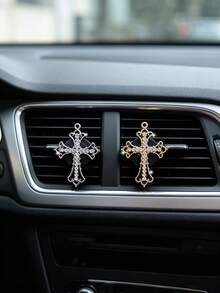 Alloy Rhinestone Cross Car Air Vent Decor High-End Car Air Conditioner Vent Aromatherapy Clip Decorative Clip Car Accessories - A - View 3