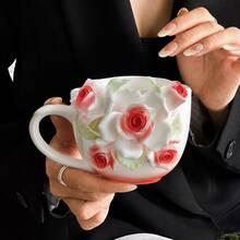 Handmade Rose Flower Embossed Mug, 3D Floral Ceramic Mug, Elegant Rose Tea Cup, Perfect Gift For Friends, Birthday, Office Coffee Mug - Multicolor - View 16