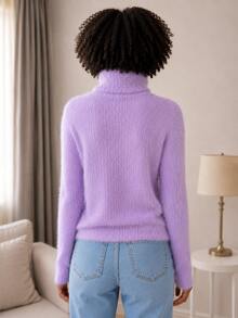Furry Spotted Turtleneck Rabbit Wool Blouse – Soft, Elegant And Comfortable Rabbit Wool Turtleneck Blouse | Sophistication And Comfort - 紫丁香 - 查看 2