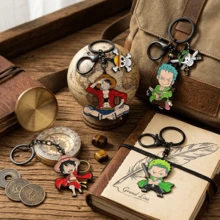 1個 One Piece 動漫魯夫索隆金屬琺瑯鑰匙圈，卡通角色吊飾背包掛飾配件，送給動漫迷的禮物 - 彩色 - 查看 7