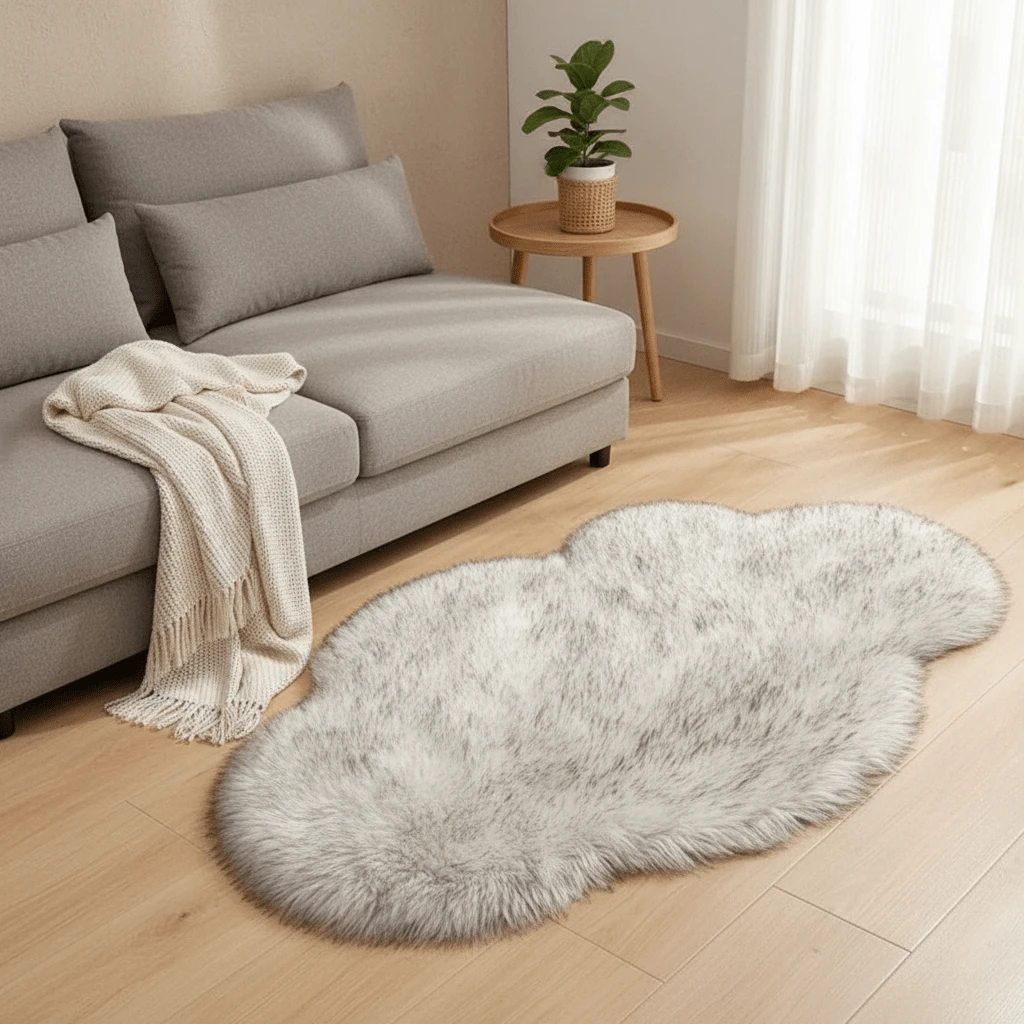1 Peça Tapete Decorativo em Formato de Nuvem Irregular Preto e Branco para Sala de Estar, Tapete Pequeno Fofo Lavável em Máquina, Usado para Tapete de Quarto, Tapete de Sala de Estar, Sala de Jogos, Decoração de Quarto de Luxo, Tapete de Lã Sintética Irregular Cinza, Tapete de Penteadeira, Tapete Decorativo Estilo Minimalista Ins para Decoração Doméstica Adequado para Todas as Estações - Ponta preta - Visão 1