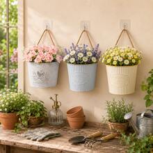 1pc/2pcs/3pcs Vintage Oval Wall-Mounted Metal Planter With "FLOWERS & GARDEN" Sign, Suitable For Indoor And Outdoor Succulents, Dried Flowers, Balcony And Patio Hanging Planter, Pastoral Style Succulent Pot - Flowerpot - View 10