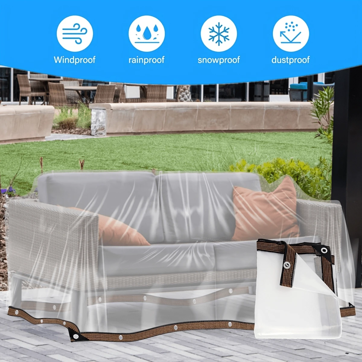 Transparent Waterproof Rectangular Patio Furniture Cover, Tear-Resistant Windproof Fabric, Suitable For Patio Canopy/Garden Awning/Plant Greenhouse, Outdoor Protective Cover - Transparent - View 1