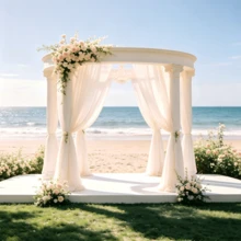 1pc Wedding Arch Drape Fabric, 28" X 19', Ivory Wedding Arch Drape, Tulle Backdrop Curtain, Suitable For Wedding Ceremony, Party Ceiling Decoration - A-Beige - View 5