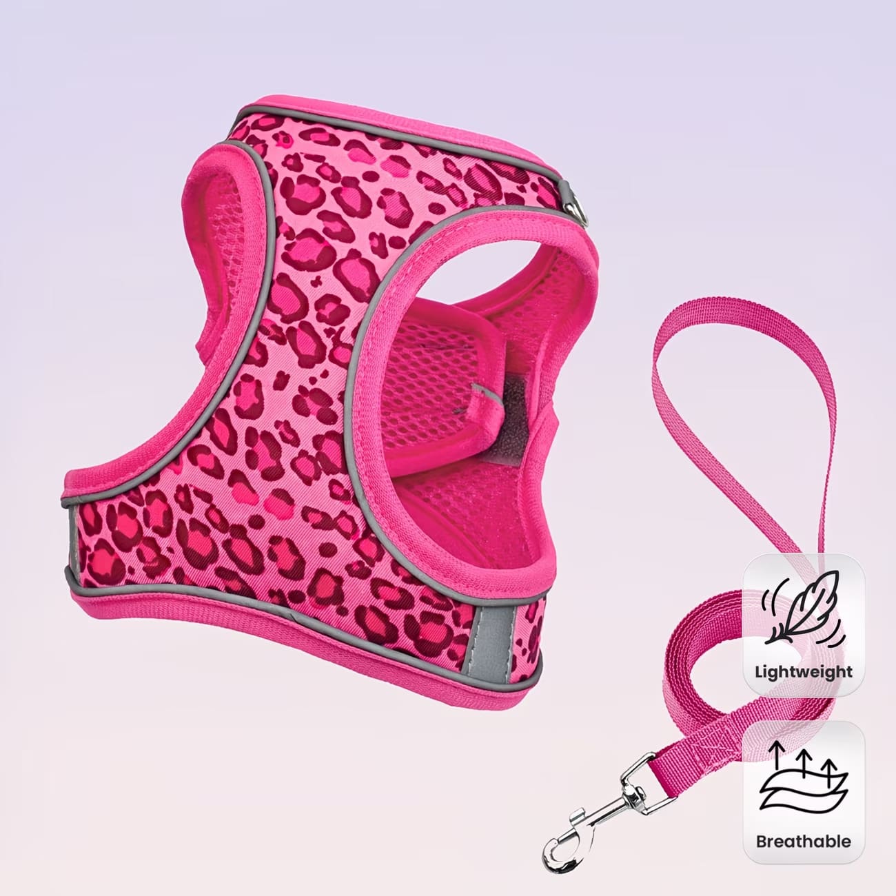 Leopard Print High-Quality Pet Cat & Dog Harness, Breathable Skin-Friendly Mesh Material, 1.5m Leash, Lightweight Design Suitable For Small To Medium Dogs & Cats, Adjustable Design, Reflective Strip For Night, Rose Leopard & Brown Leopard Options - Mocha Brown - View 1