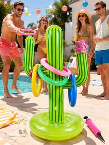 1 Set Green Inflatable Cactus Ring Toss Game, Includes 4 Colorful Rings And Hand Pump, Summer Beach Pool Party Activity, Outdoor Lawn Water Party Supplies, Birthday Carnival Game Decoration, Family Gathering Backyard Garden Fun Prop Accessory - Inflatable Cactus Ring Toss - View 8