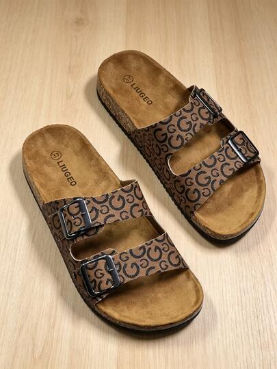 Men's Fashionable Double Strap Double Buckle Casual Mule Slippers, With Arch Support Cork Sole Comfortable Slip-On Summer Women's Sandals, Unisex Couple Shoes Suitable For Couples Daily Wear Beach Vacation