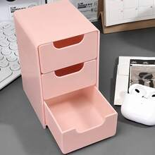 1pc 3-Tier Mini Desktop Drawer Organizer, Small Plastic Storage Box With Drawers, Stackable Lightweight Space-Saving Compact Design, Suitable For Office Supplies - A - View 9