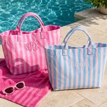 1pc Personalized Transparent Striped Beach Tote Bag, PVC Waterproof Large Capacity, Name Letter Print, Bridesmaid Gift Bag, Travel Storage Bag - Multicolor 2 - View 7