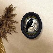 1pc Vintage Colorful Glass Style Black Crow Decorative Picture Frame, Black Frame Round Wall Decor, Handmade Wooden Art Craft, Suitable For Home And Office Decoration, Crow Full Moon Starry Night Theme Creative Craft, Ideal Gift And Collectible - 259 - View 9