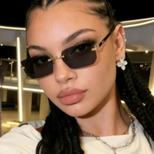 1PC Frameless Square Women's Fashion Glasses Summer Outdoor Vacation Beach Accessories Ins Retro Frameless Metal Glasses - Black - View 1