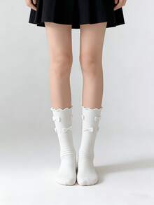 1/2 Pairs Summer Sweet Minimalist Versatile Multi-Bow Ruffle Mid-Calf Socks - Multicolor - View 2