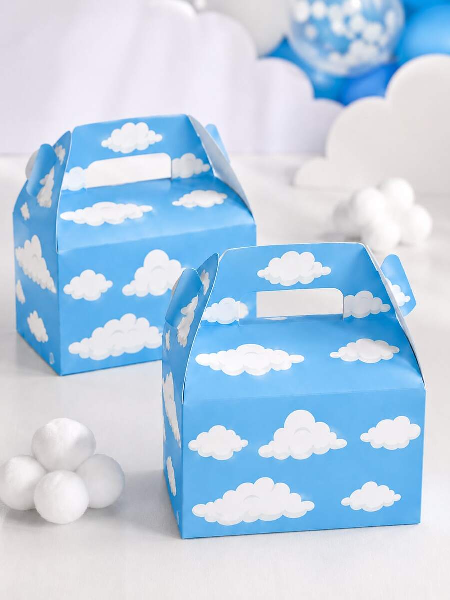 1/8/16pcs Blue Sky Cloud Handle Party Gift Boxes, Baby Shower Favor Boxes, 1st Birthday Candy Boxes, Cloud Theme Party Decorations, Boy Birthday Party Supplies, Baby Shower Favors - Blue Sky and White Clouds Gift Box - View 1