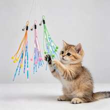 4pcs Cat Teaser Wand Set Hanging Bell Tassels Interactive Cat Toy Indoor Cat Exercise Activity Accessories Scratching Tree & Pet Enrichment Supply - Multicolor - View 2