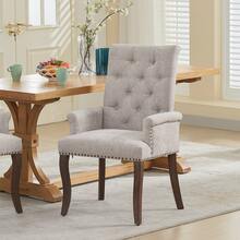 Beige Chenille Accent Dining Chair, Curved Wood Legs, Single Pack - Beige - View 1