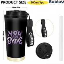 1/5pcs 18oz Stainless Steel Coffee Tumbler, You Are Brave Purple Glitter Letter Print Travel Mug, Multi-Function Straw Flip Lid, Black COFFEE Lanyard, Encouragement Gift For Women, Office Outdoor Daily - Brave - View 9