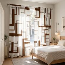 Modern Geometric Yellow & White Digital Print Decorative Curtain Set - 2 Pieces, Semi-Sheer Privacy Curtains, Suitable For Bedroom And Living Room, Fade-Resistant Brushed Fabric, Rod Pocket Top, Polyester Material, Machine Washable, All-Season - Multicolor - View 10