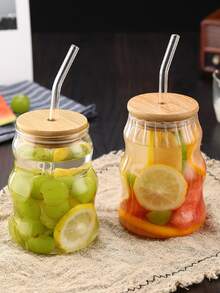 1pc 450ml Heat-Resistant Cup, Suitable For Coffee, Milk And Other Beverages, Transparent Glass Material, High Borosilicate Glass Straw Cup - Multicolor - View 7