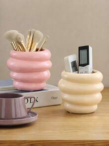 1pc Cute Honey Jar Shape Makeup Brush Holder, Nordic Cosmetic Organizer Cup, Makeup Brush Storage Container, Beauty Tool Display Stand, Vanity Organizer For Dressing Table, Home Decor & Bathroom Countertop - View 2