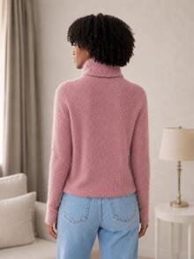 Furry Spotted Turtleneck Rabbit Wool Blouse – Soft, Elegant And Comfortable Rabbit Wool Turtleneck Blouse | Sophistication And Comfort - 古董玫瑰 - 查看 2