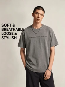 LI-NING Short Sleeve T-Shirts Men's Short Sleeve T-Shirts AHSW393 Legit Official Store - Soot Washing Water - View 1