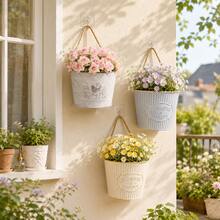 1pc/2pcs/3pcs Vintage Oval Wall-Mounted Metal Planter With "FLOWERS & GARDEN" Sign, Suitable For Indoor And Outdoor Succulents, Dried Flowers, Balcony And Patio Hanging Planter, Pastoral Style Succulent Pot - Flowerpot - View 2