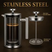 Crystals 800ml Stainless Steel French Press Coffee Maker Double Wall Tea & Coffee Plunger With Filter - Silver - View 5