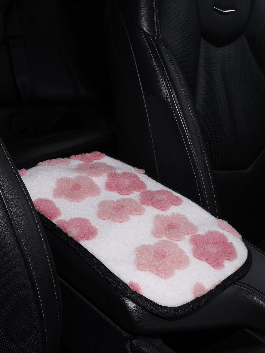 Car Interior Front Armrest Box Cushion Cute Flower Winter Comfortable Plush Warm Anti Slip Jacquard Armrest Box Protective Cover