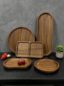 1PC Wooden Tray, Serving Plate, Dessert Platter, Multi-Shape Wooden Tray, Food Service Tray, Coffee Tray, Round Tray, Multi-Function Serving Tray, Solid Wood Tray, Wooden Tray, Suitable For Steak, Breakfast, Sushi, Dessert And Coffee, Kitchen Restaurant Decor, Modern Coffee Table Centerpiece And Storage Tray, Suitable For Halloween, Christmas Party Gatherings And More - View 1