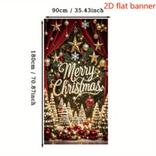2D Flag - Merry Christmas Theme Banner Background, Featuring Golden Stars, Christmas Balls, Snowflakes, Christmas Trees And Red Backdrop Elements. No Power Supply Required. - A - View 5