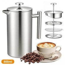 Crystals 800ml Stainless Steel French Press Coffee Maker Double Wall Tea & Coffee Plunger With Filter - Silver - View 1