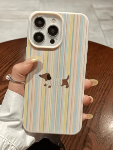 1件 白色彩色條紋臘腸狗極簡個性化 TPU 防震全包覆手機殼，適用於 Apple 17 16 15 14 13 12 11 Pro Max Air 及系列 - 彩色 - 查看 5