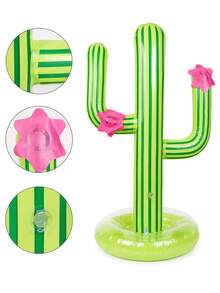 1 Set Green Inflatable Cactus Ring Toss Game, Includes 4 Colorful Rings And Hand Pump, Summer Beach Pool Party Activity, Outdoor Lawn Water Party Supplies, Birthday Carnival Game Decoration, Family Gathering Backyard Garden Fun Prop Accessory - Inflatable Cactus Ring Toss - View 6