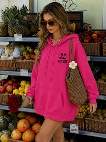 Y2K Street Pattern Print Women's Drop Shoulder Pullover Sweatshirt, Pocket Casual Pullover Sweatshirt Print Sweatshirt Women's New Regular Autumn/Winter Fashion Casual Loose Solid Color Print Long Sleeve Sweatshirt, Pullover Pullover Sweatshirt, Daily Wear, Eid Al-Adha, Commuting, Gift, Outdoor Sports Clothing - Hot Pink - View 3