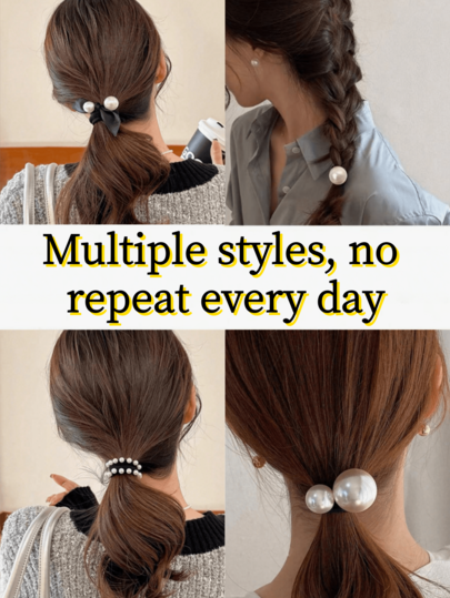 5/2/1pc Faux Pearl Decorative Hair Ties, Women's Fashion Hair Tie, Non-Damaging Hair Ropes, Hair Styling Accessories, Hair Accessories For Festivals And Parties