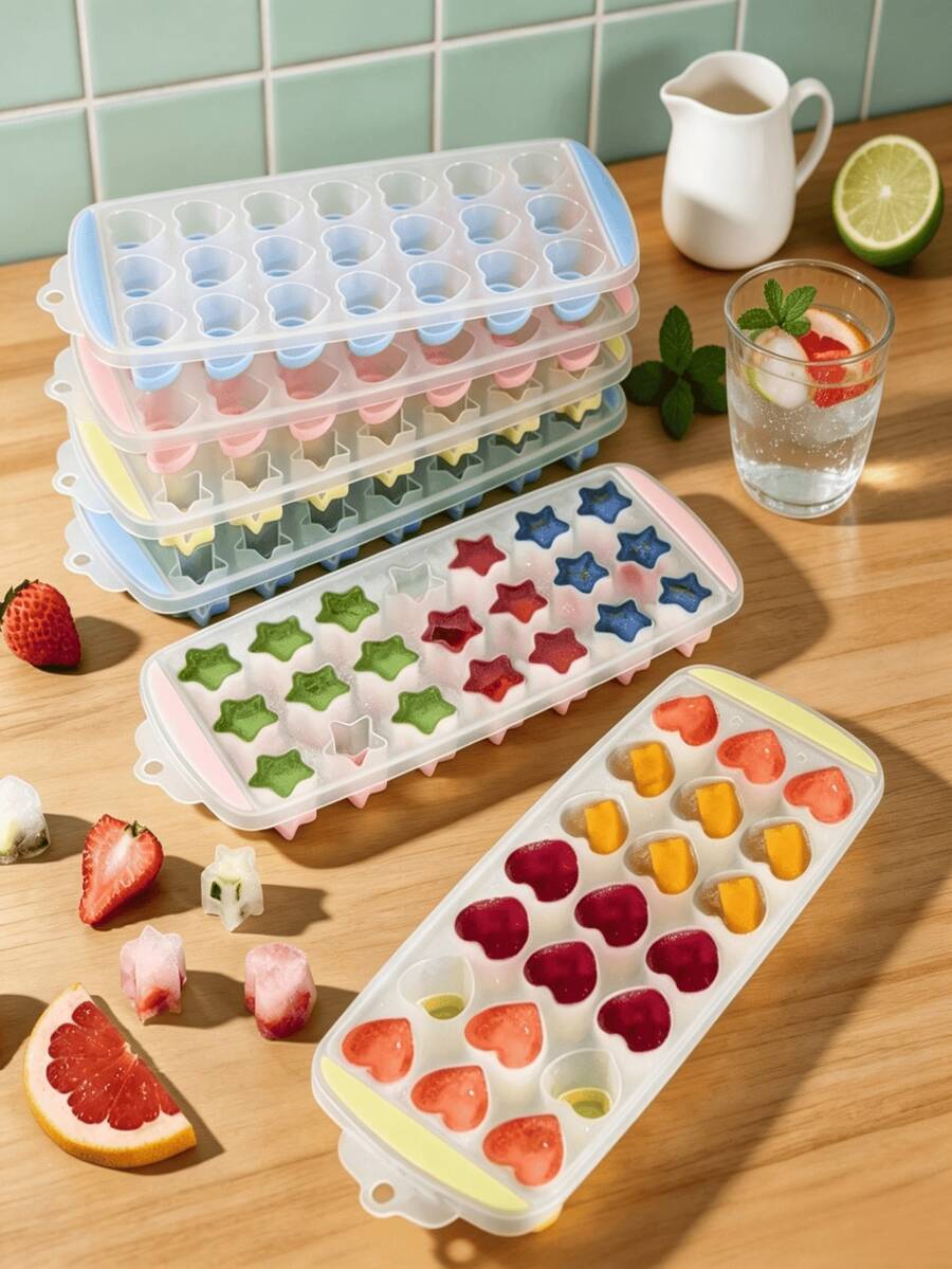 Silicone Ice Cube Mold Tray, Healthy & Fast Freezing Ice Maker, Multiple Cute Heart & Star Shapes & Soft Macaron Colors, Easy Release Stackable Mold, Suitable For Home Refrigerator, Cocktails, Whiskey, Fruit Drinks, Daily Cold Beverage Preparation - Multicolor - View 1
