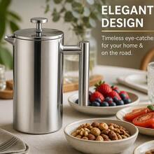 Crystals 800ml Stainless Steel French Press Coffee Maker Double Wall Tea & Coffee Plunger With Filter - Silver - View 4