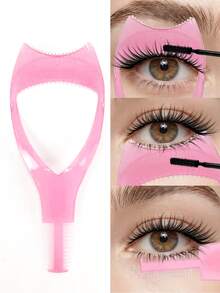 1 pièce Applicateur de mascara 3-en-1, aide-cils, parfaitement adapté aux débutants pour appliquer le mascara et l'eye-liner, crée des cils naturels sans grumeaux, applicateur de protection de mascara avec séparateur de cils et pince à cils, accessoires de maquillage pour filles - Rose bonbon - Voir 2