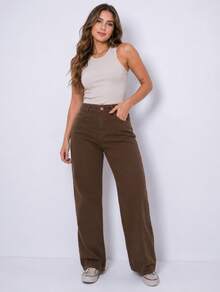 Wide leg feminina lisa - Marrom - View 2