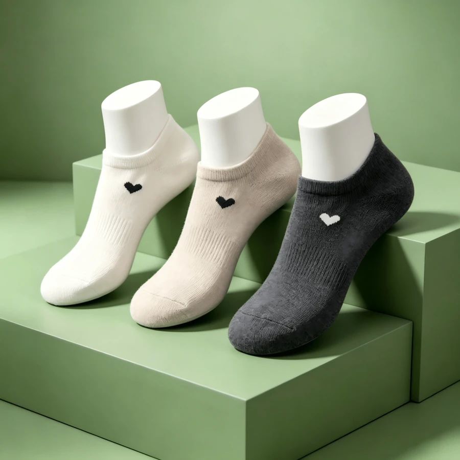 1/3/6/12 Pairs Women's Solid Color Versatile Heart Print Casual Invisible Socks - Multicolor - View 1