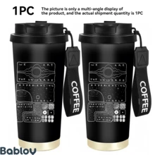 1/5個 18oz 保溫旅行咖啡杯，極簡星系圖案保溫杯，多功能吸管翻蓋，黑色 COFFEE 手腕帶，適合靈性男士與女士的美學禮物，適用於學習、旅行、戶外露營 - 宇宙線條 - 查看 3