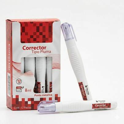 Corrector Tipo Pluma Caja 12 Piezas Lapiz Corrector Liquido Papeleria Utiles Blanco